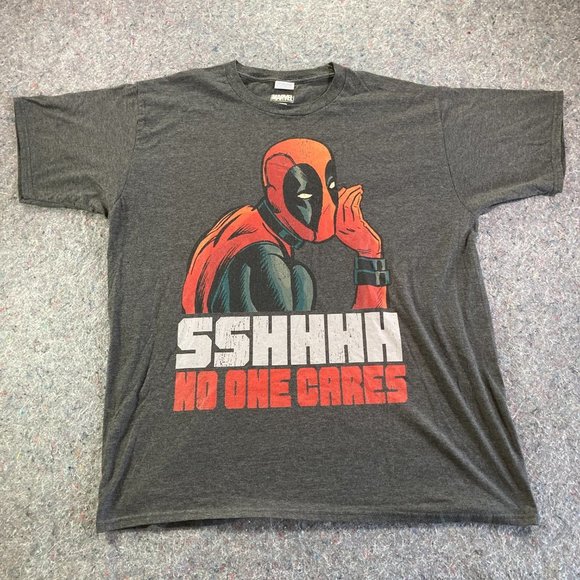 Marvel Deadpool SSHHH No One Cares Mens Black Red Short Sleeve T-Shirt Size L - Picture 1 of 8